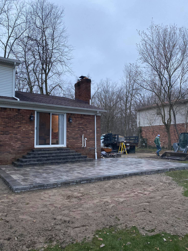 Greener Grounds Landscape brick patio and steps.